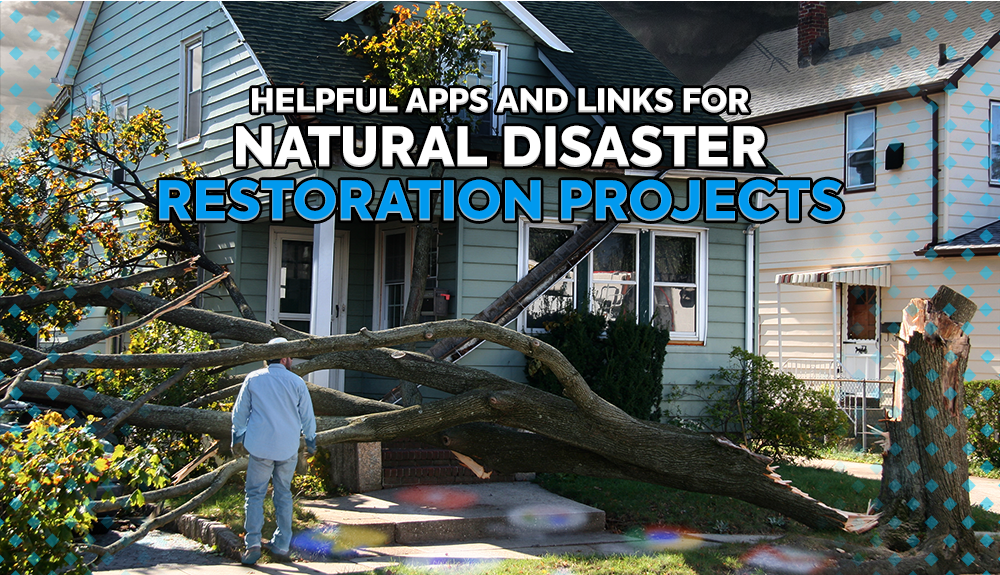  a home that has been partially damaged by fallen tree caused by a natural disaster: Helpful Apps and links for natural disaster restoration projects