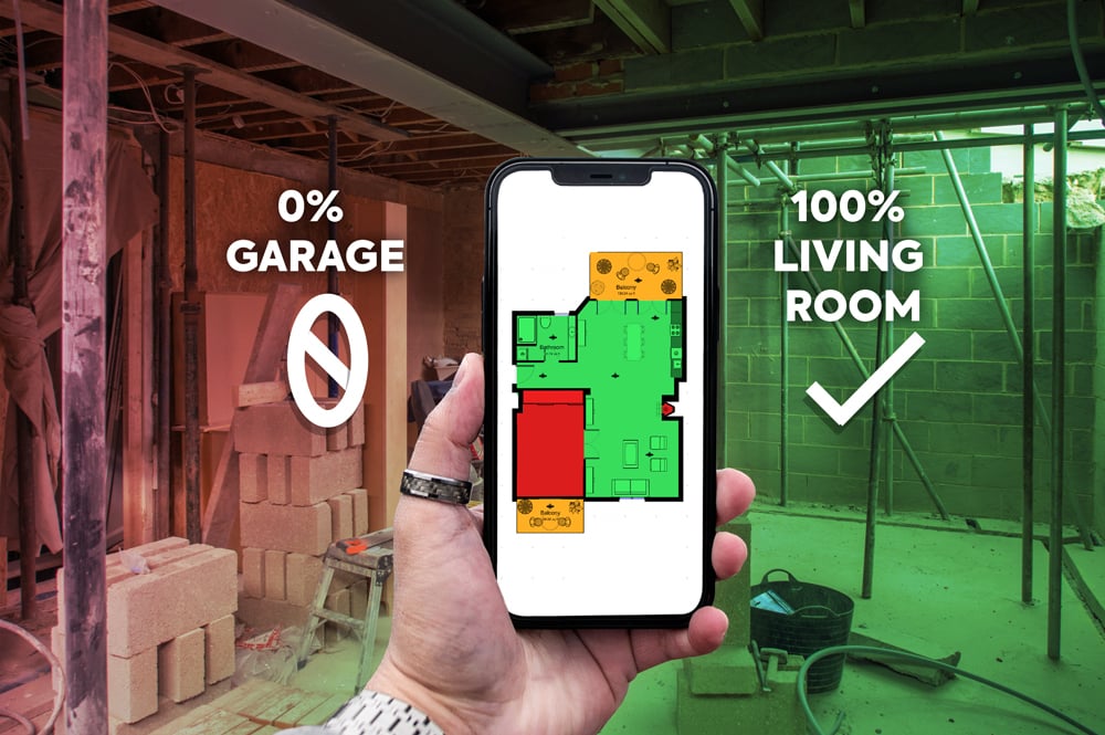 Fannie Mae’s New Measuring Standard ANSI floor plan app GLA (Gross Living Area) calculation including a garage and a living room