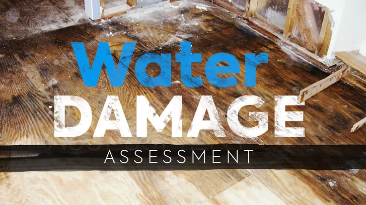 Property with Water damage  on hardwood floor with title Water Damage Assessment
