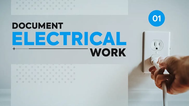 Document electrical work text with a man hand Plugging in a cable