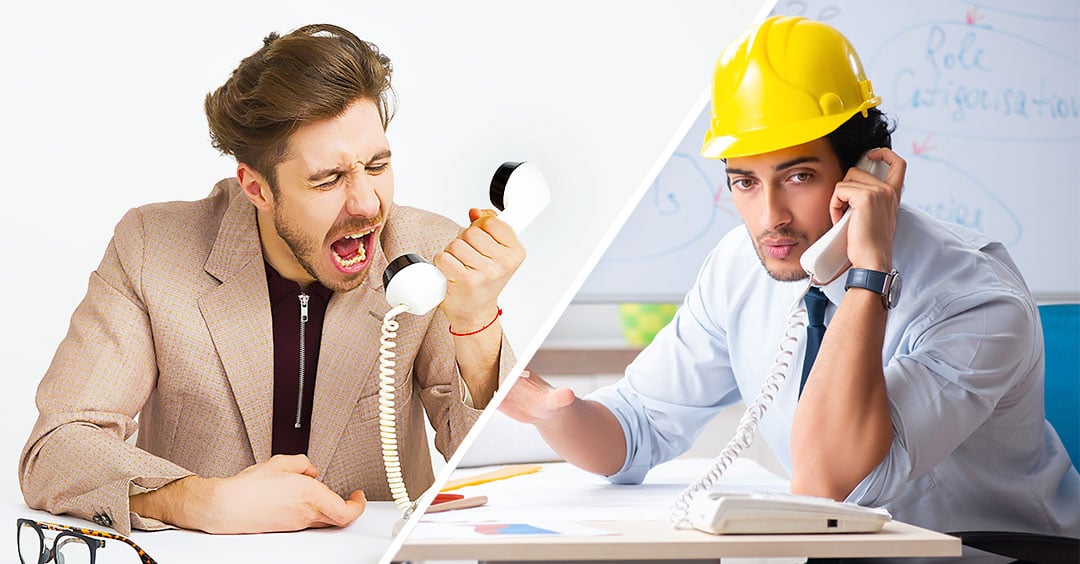 contractor arguing with an angry client and having a dispute over the phone