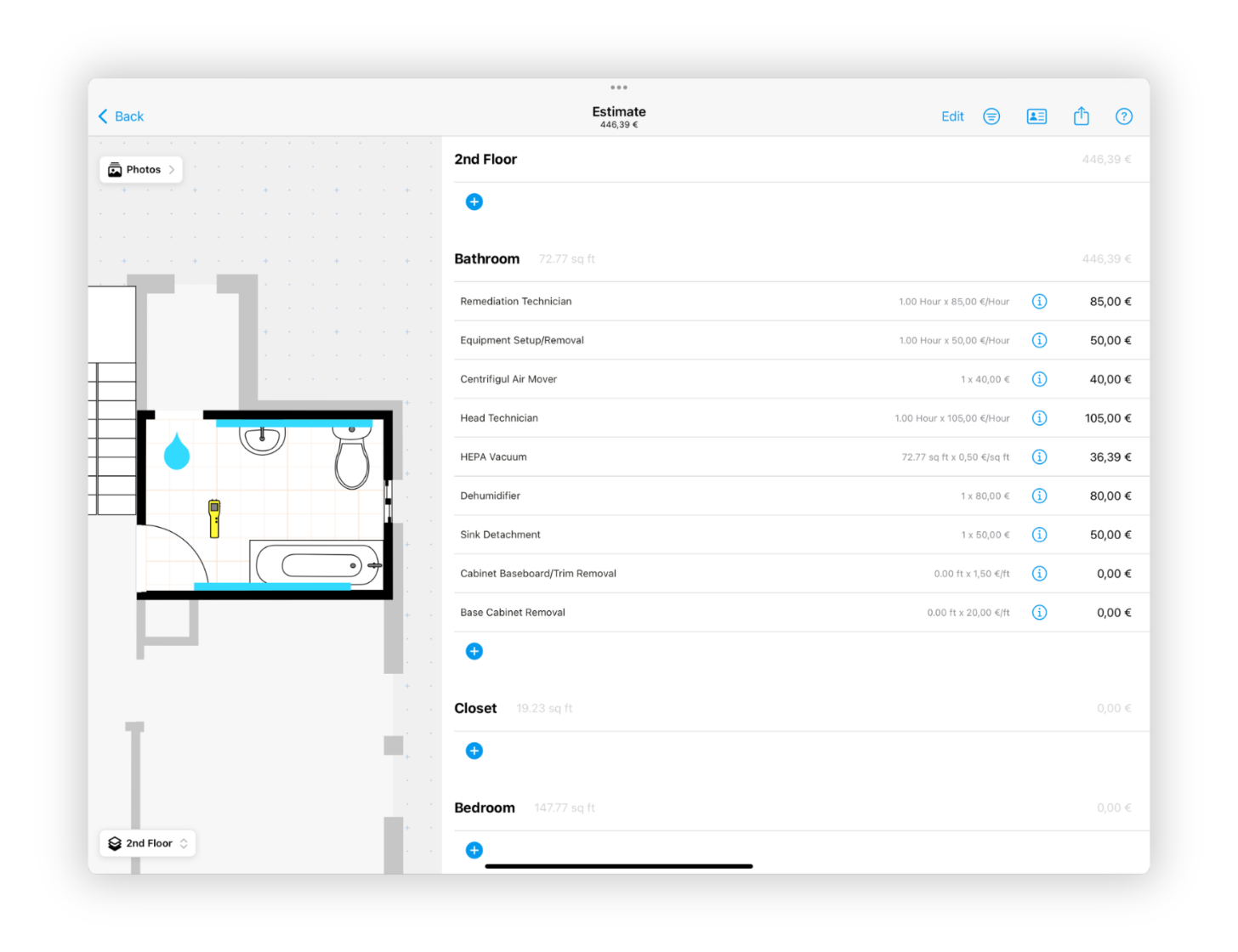 Calculation cost for restoration work non-TPA jobs water damage