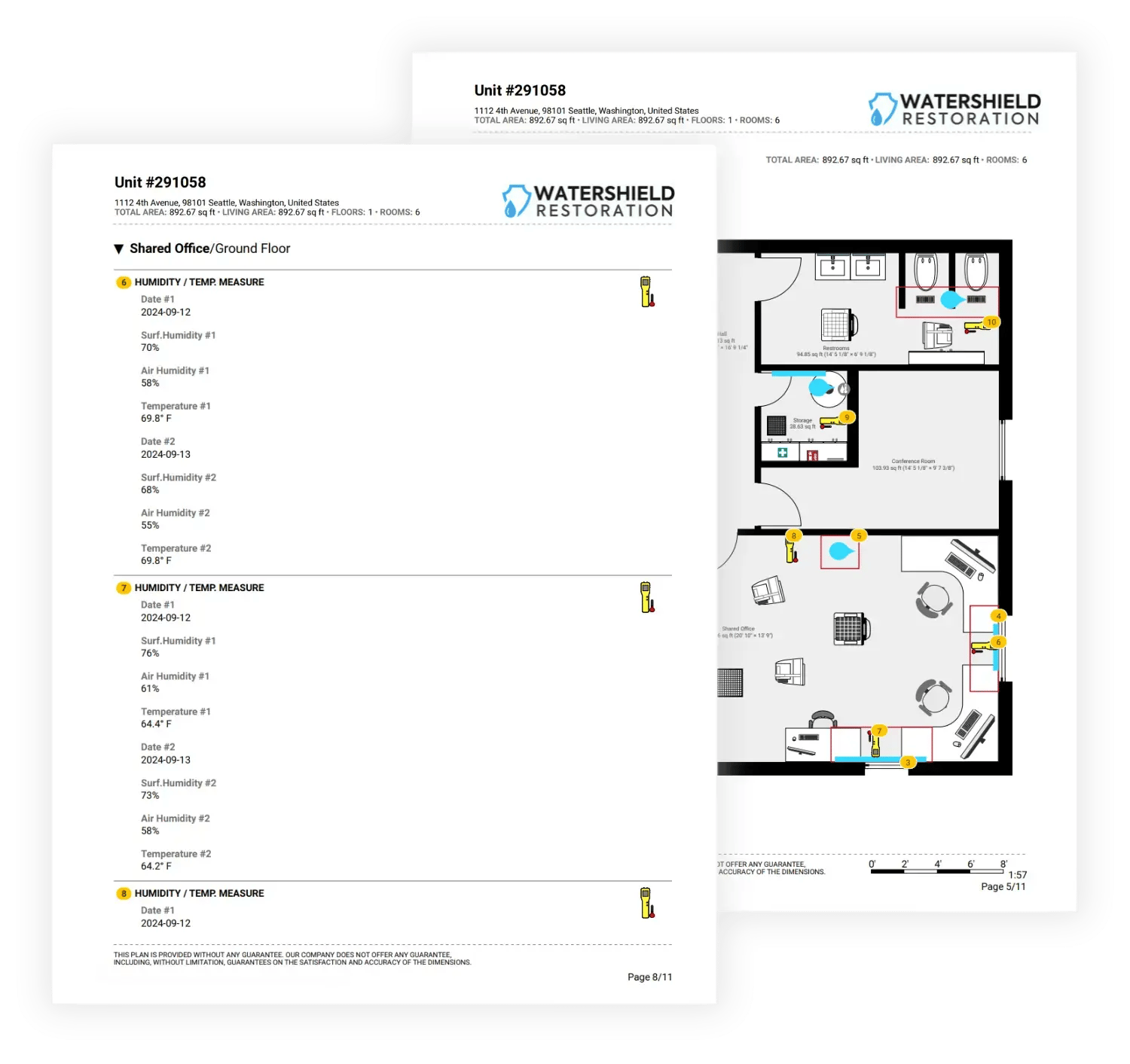 a professional moisture report generated by a magicplan, ready for insurance submission