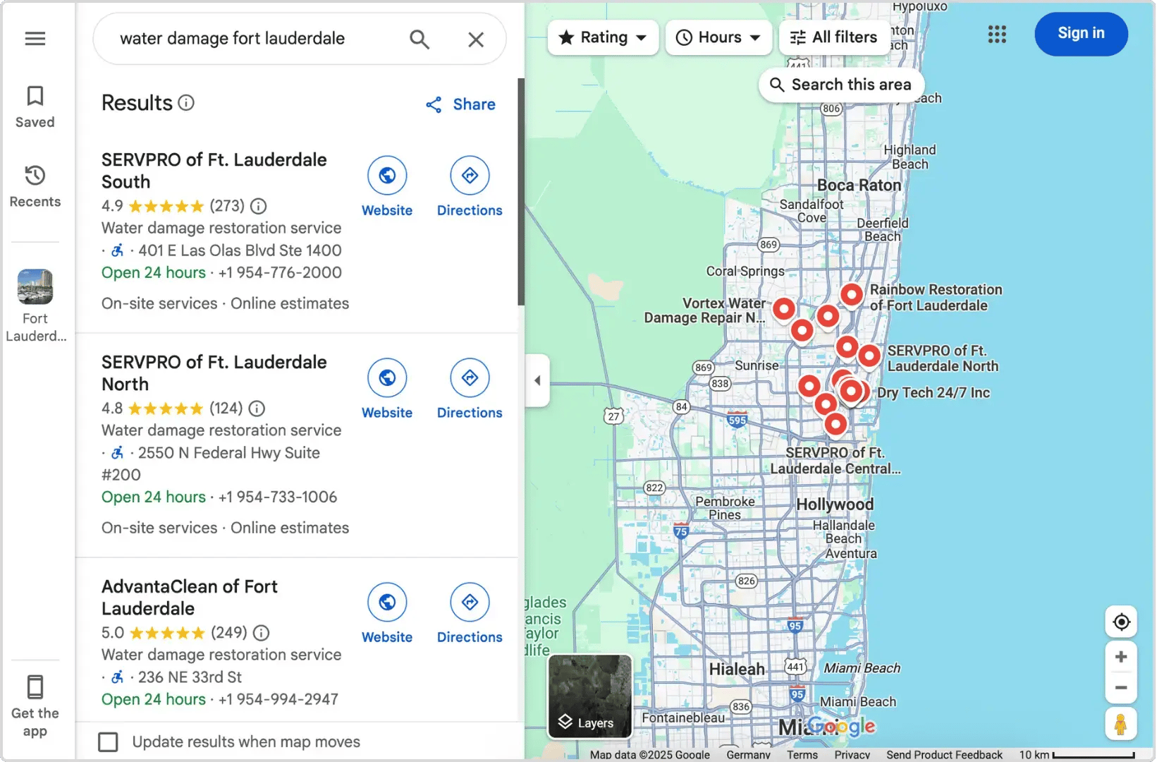 Google maps marketing reviews of restoration water damage business in Fort Lauderdale Florida, United States, with Servpro Restoration Franchise