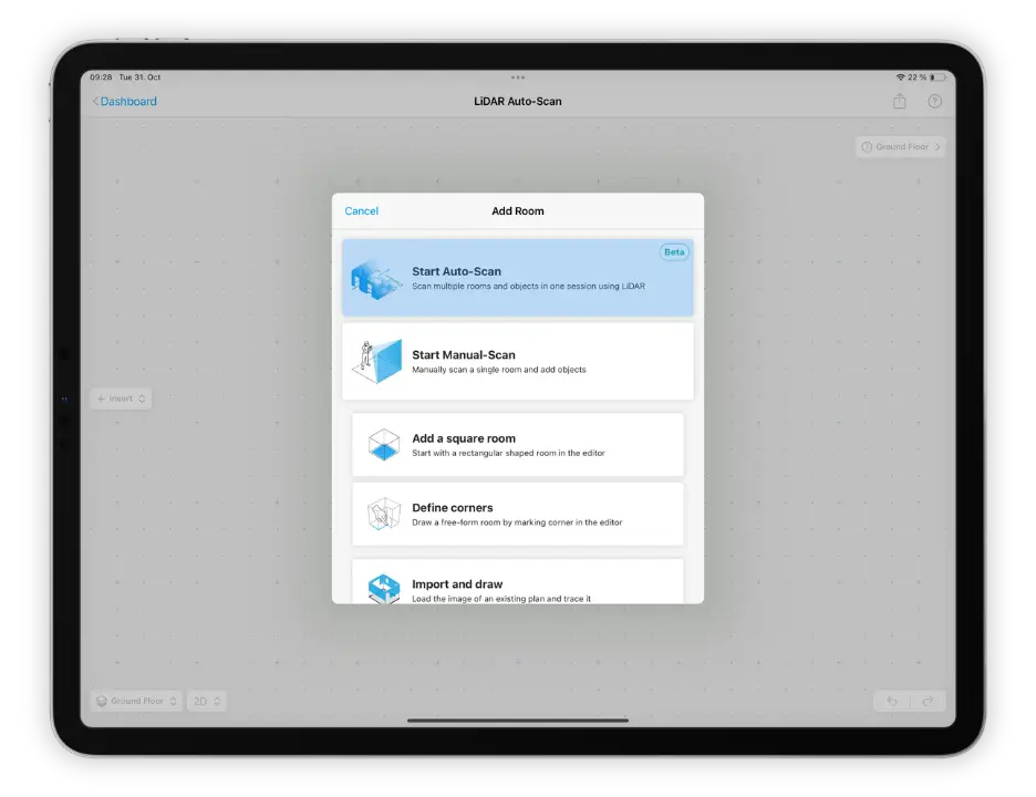 Ipad magicplan app LiDAR Auto-Scan when adding a room