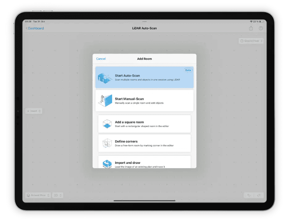 Ipad magicplan app LiDAR Auto-Scan when adding a room