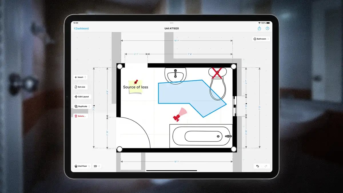 category 3 water mitigation water damage sketch with documentation on an ipad