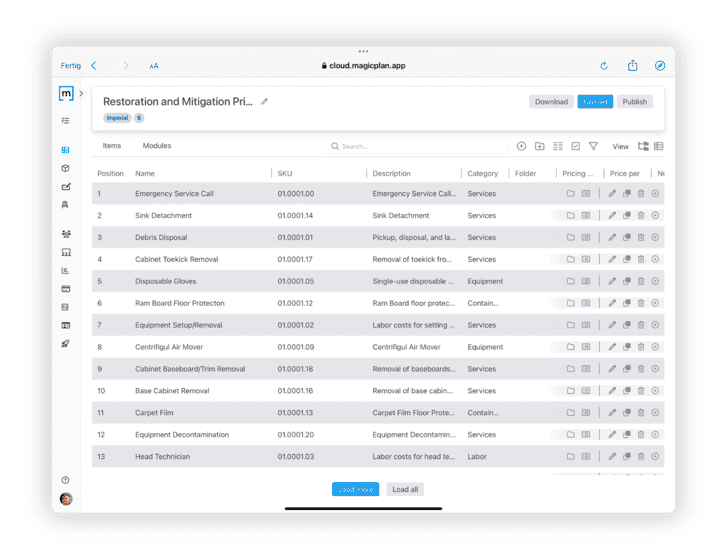 Restoration and Mitigation Price List Estimate Software