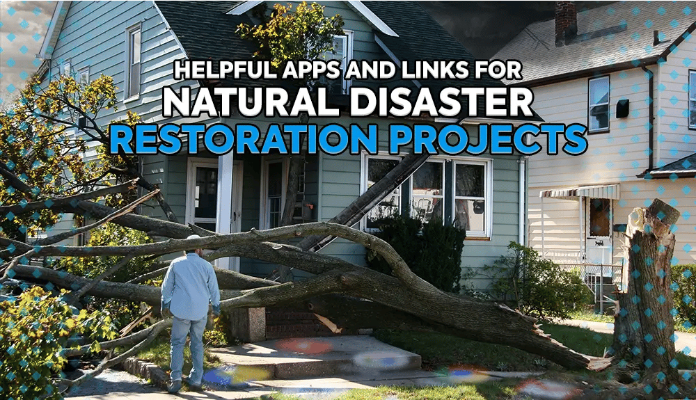  a home that has been partially damaged by fallen tree caused by a natural disaster: Helpful Apps and links for natural disaster restoration projects