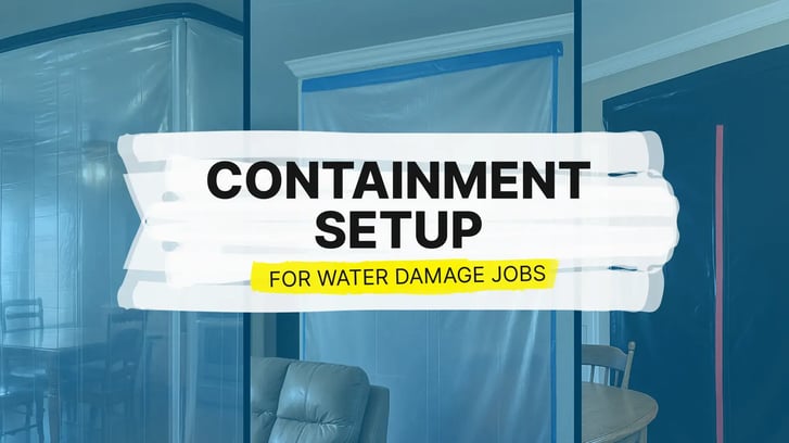 Drying containment set up for water damage restoration jobs for dryouts with plastics, tapes, and zippers 