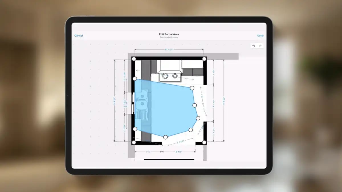 Tablet with magicplan interface showing affected areas for leak scenarios use case