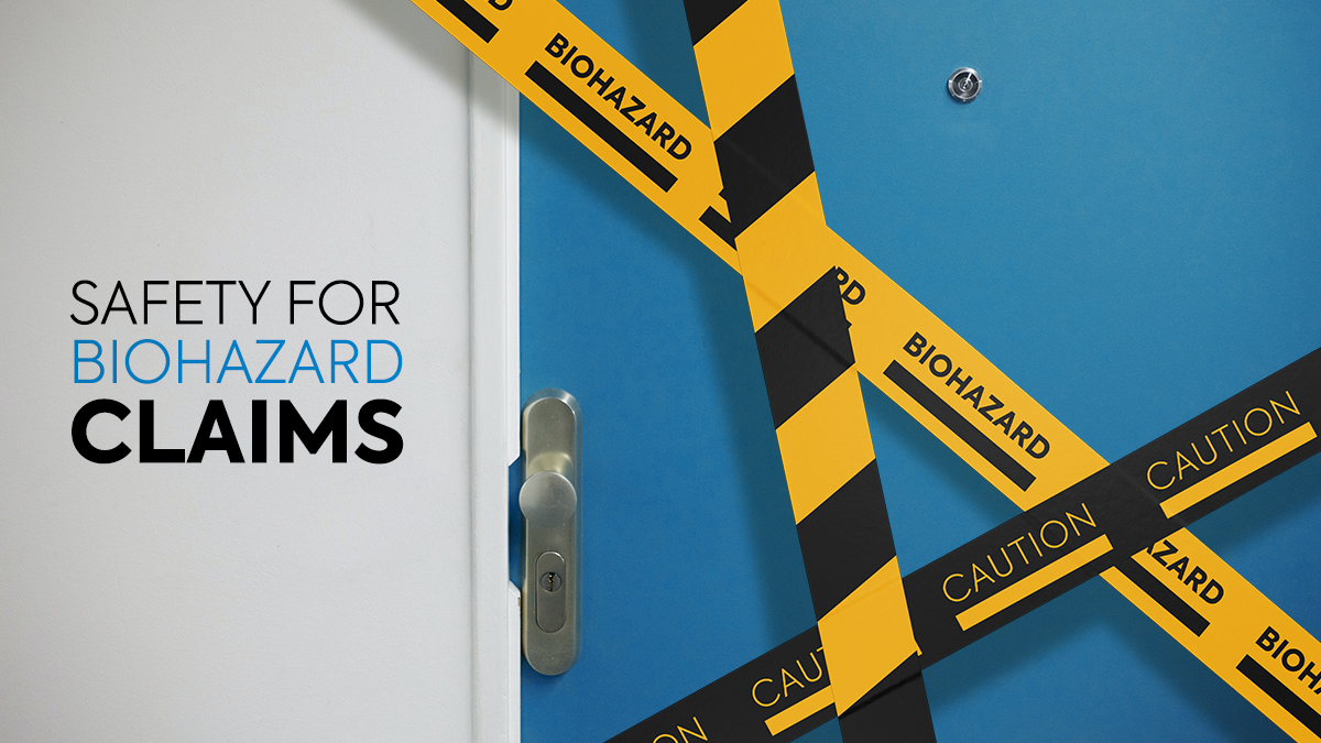 Safety for biohazard claims: door with caution tape lines 
