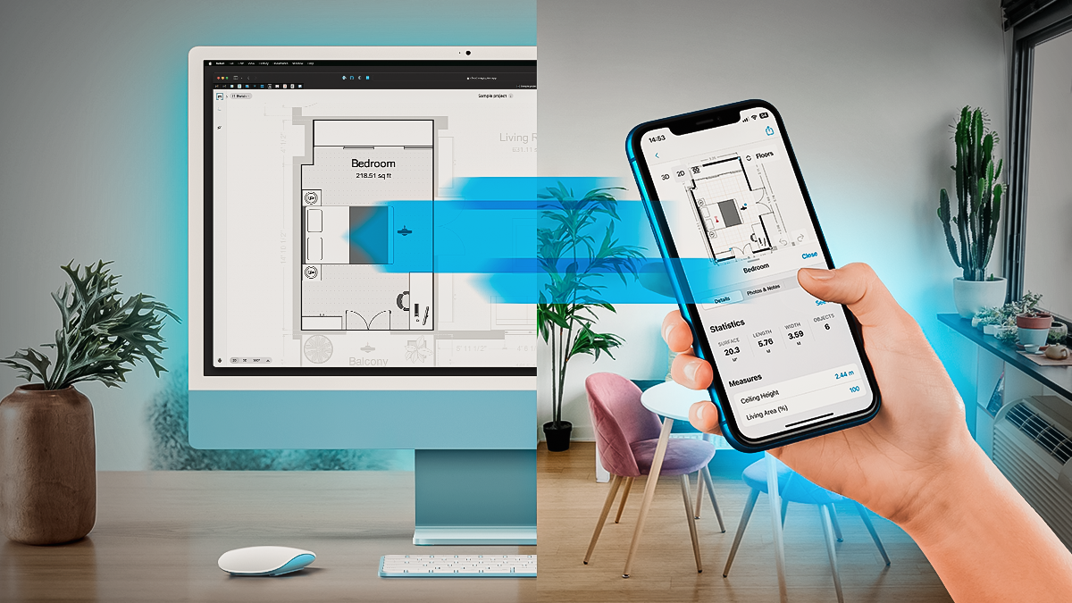 transfering a digital floor plan from a smartphone to desktop