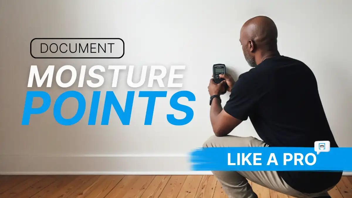 a contractor using a bluetooth moisture meter to record the moisture level of the wall
