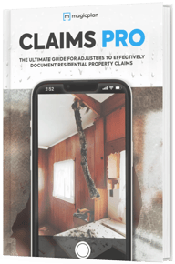 Claims Adjusters pro ebook guide cover with a phone taking picture of a loss of a tree inside a house