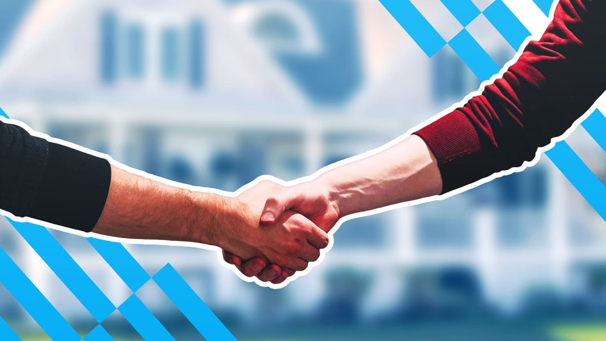 Claims adjuster shaking hand with stakeholder increasing productivity