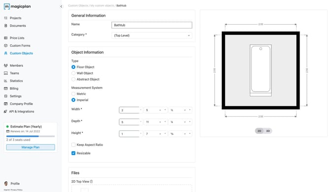 Creating custom objects in magicplan Custom Object Manger in the Cloud