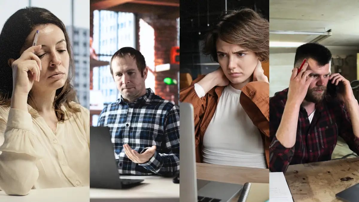 field technicians looking confused, exasperated, tired and overwhelmed with the revisions that need to be done