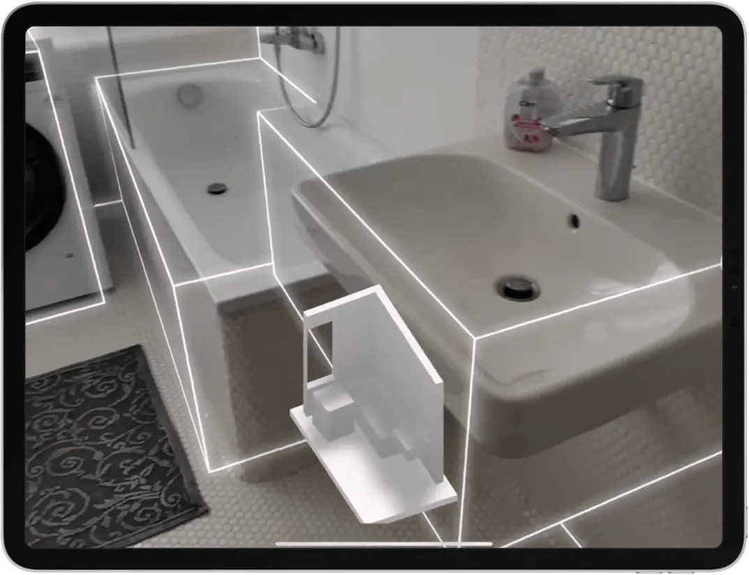 lidar auto scan of bathroom with sink, bathtub and laundry machine using and iPad Pro