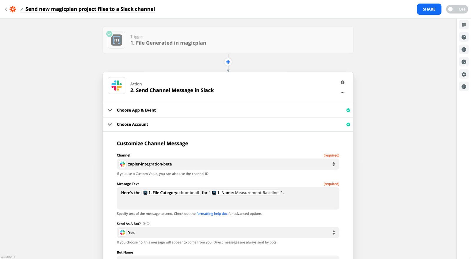 Once a file is generated in magicplan then send a message in a slack channel