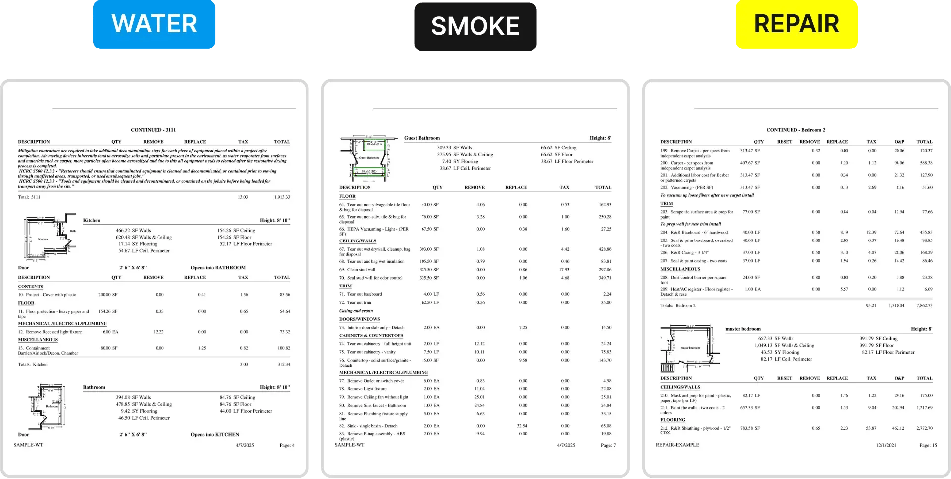 Water damage estimate Xactimate, Smoke damage estimate, Repair estimate Xactimate and Corelogic/Symbility