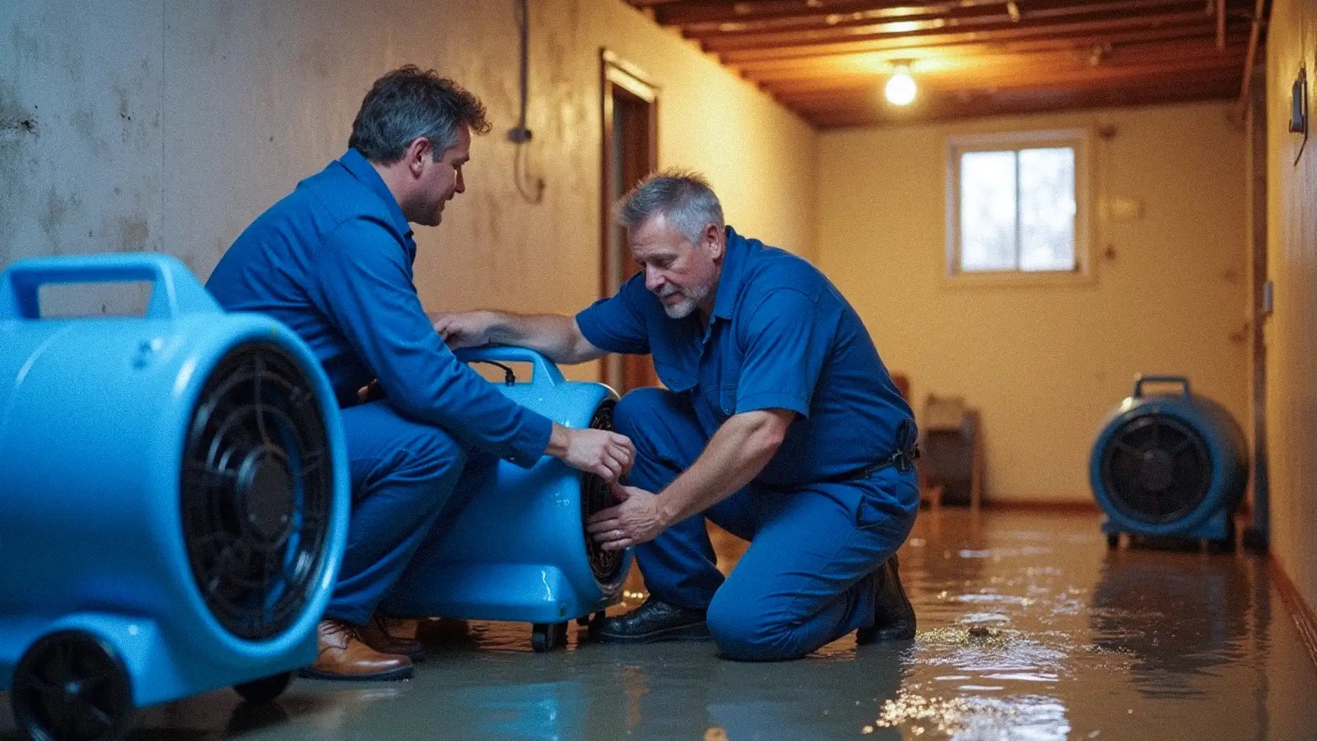 restoration pro with air movers in a room
