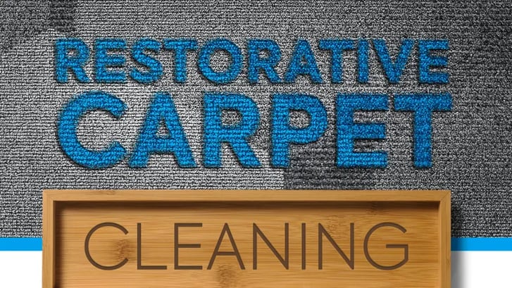 Gray carpet clean up after drying restoration mitigation job with text Restorative Carpet Cleaning