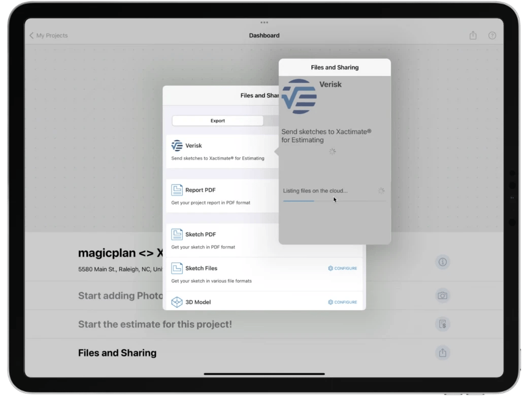 Sending a magicplan sketch to a Xactimate project on an iPad Pro